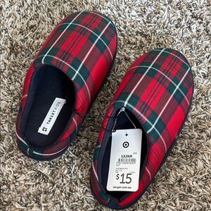 Target Kids Red and Green Plaid Slippers